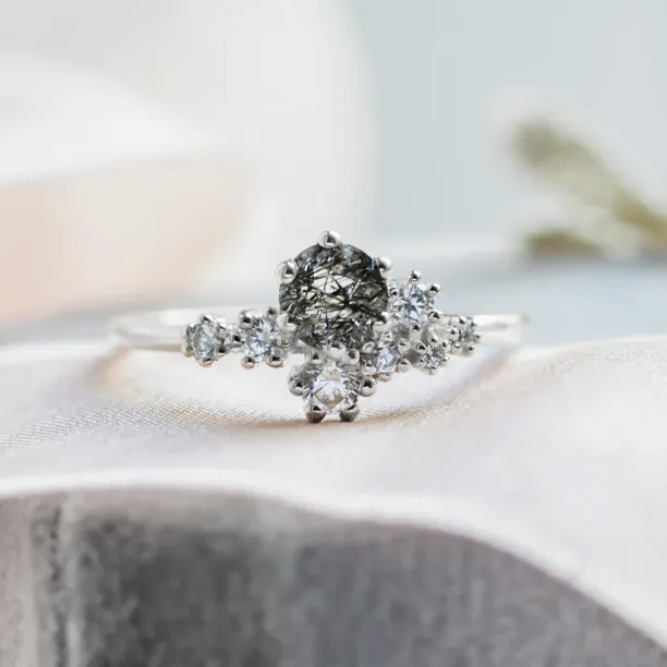 Cluster ring with rutilated quartz and diamonds SATURN Image