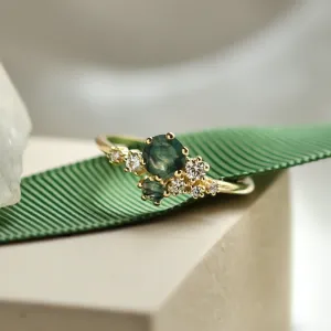 Cluster ring with moss agate and diamonds FANTASY Thumbnail