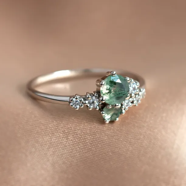 Cluster ring with moss agate and diamonds FANTASY Image