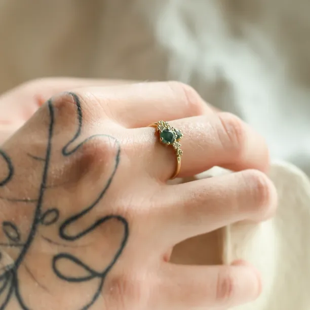 Cluster ring with moss agate and diamonds FANTASY Image