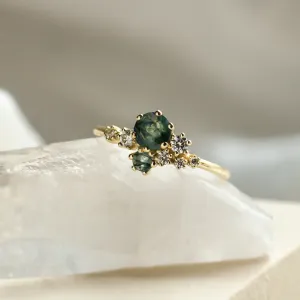 Cluster ring with moss agate and diamonds FANTASY Thumbnail