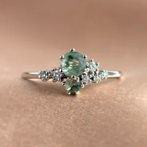 Cluster ring with moss agate and diamonds FANTASY Thumbnail