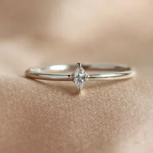 ANTOINETTA minimalist engagement ring with marquise diamond, close-up