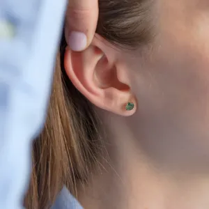 Round gold stud earrings with moss agate RENE Thumbnail