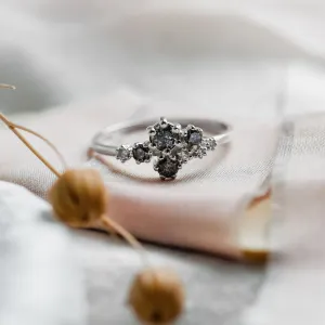 Unusual cluster ring with salt'n'pepper diamonds GEMBA Thumbnail