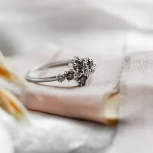 Unusual cluster ring with salt'n'pepper diamonds GEMBA Thumbnail