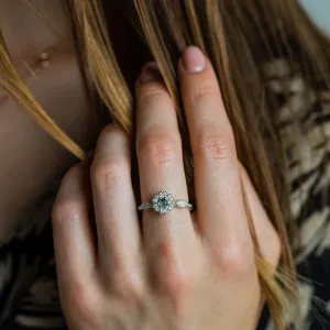 Vintage engagement ring with moss agate and diamonds CALLIN Thumbnail