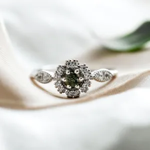 Vintage engagement ring with moss agate and diamonds CALLIN Thumbnail