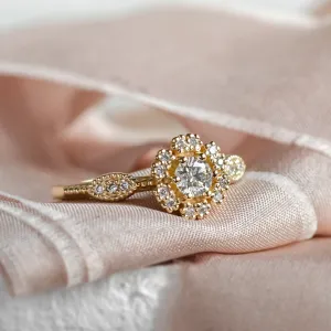 14K yellow gold CALYPSO diamond ring in an angled view