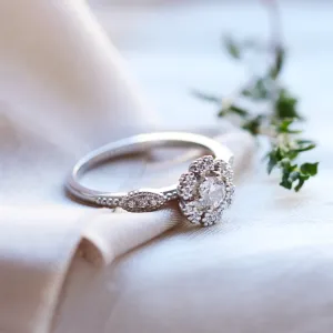 Angled view of the CALYPSO gold vintage diamond ring