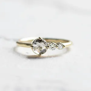 Gold ring with rutilated quartz and diamonds QUIDO