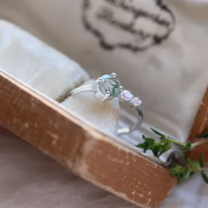 Decent ring with moss agate and diamonds FOREST Thumbnail