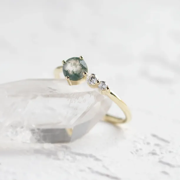 Decent ring with moss agate and diamonds FOREST Image