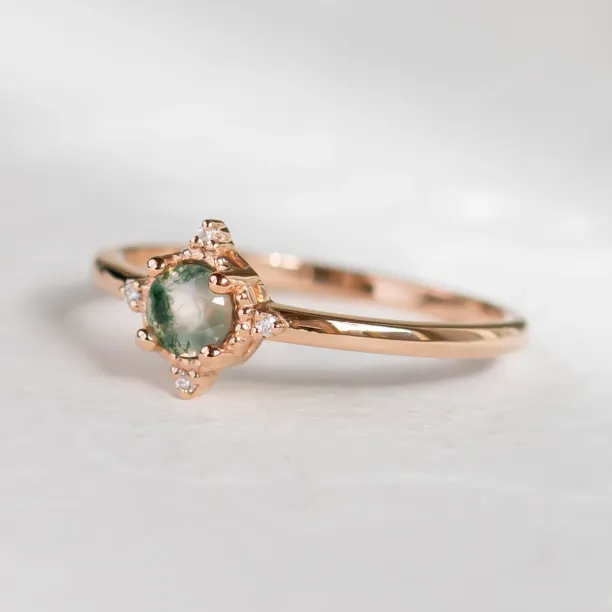 Unusual engagement ring with moss agate and diamonds ALBA Image
