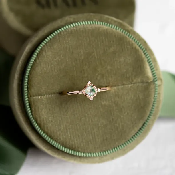 Unusual engagement ring with moss agate and diamonds ALBA Image