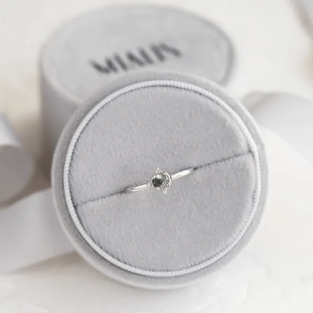 Unusual engagement ring with moss agate and diamonds ALBA Image