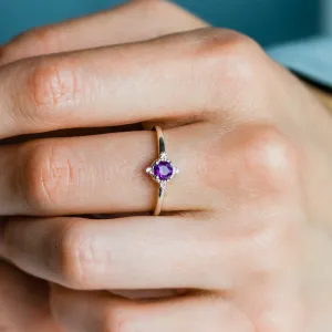 Gold ring with amethyst and diamonds ALBINA Thumbnail