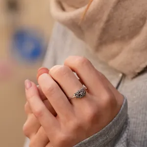 SEVERINOS gold cluster ring with salt and pepper diamonds worn on the hand