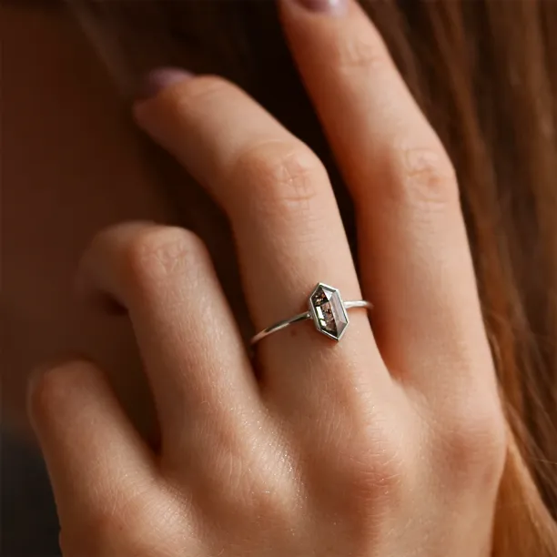 Minimalist engagement ring with salt'n'pepper diamond ELLIOT Image