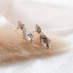 Gold rutilated quartz earrings with salt'n'pepper diamonds FIRENZE Thumbnail