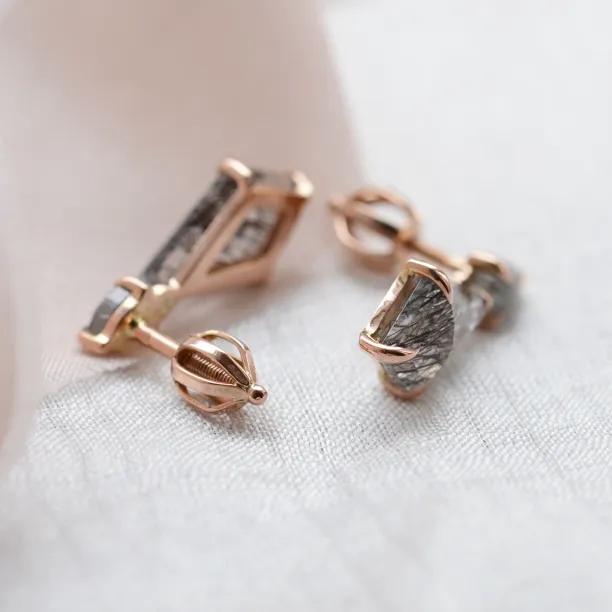 Gold rutilated quartz earrings with salt'n'pepper diamonds FIRENZE Image