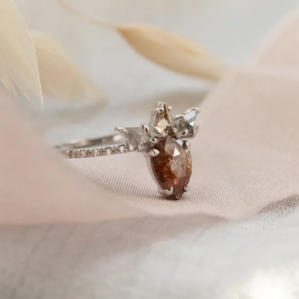 Pohled z úhlu na prsten CROWNIAS se salt'n'pepper diamanty