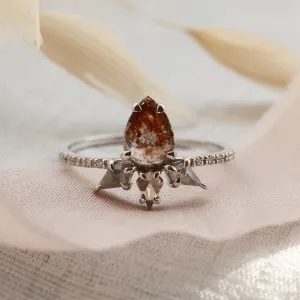 Detailní pohled na zlatý prsten CROWNIAS se salt'n'pepper diamanty