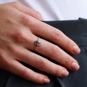 Gold ring with oval salt'n'pepper diamond FIORELLA Thumbnail