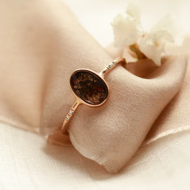 Gold ring with oval salt'n'pepper diamond FIORELLA Image