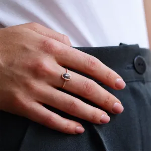Gold ring with oval salt'n'pepper diamond FIORELLA Thumbnail