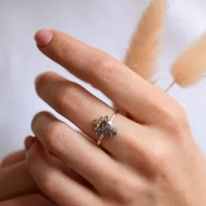 Gold cluster salt'n'pepper diamonds ring FILOMENA Thumbnail
