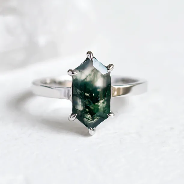 Vintage gold moss agate ring BENEDETTA Image