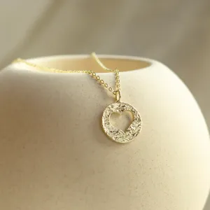 Gold hammered pendant with heart AMORE Thumbnail