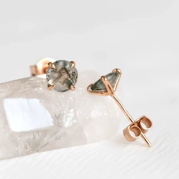 Gold stud earrings with moss agate REBECCA Image