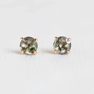 Gold stud earrings with moss agate REBECCA Thumbnail