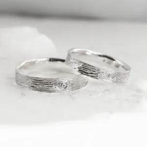 Unusual wedding bands with woodbark surface DRUID Thumbnail