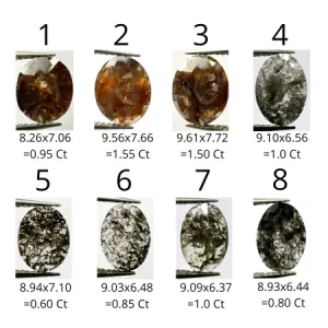 Osm salt and pepper diamantů v různých tvarech a odstínech pro zlatý prsten LUDOVICA