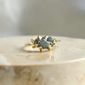 Gold raw blue diamond ring with classic diamonds POSEIDON Thumbnail
