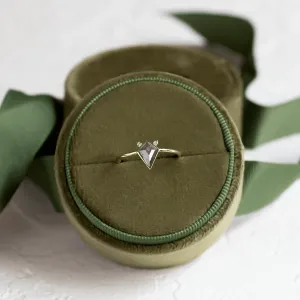 CATKIN gold ring with kite salt and pepper diamond and side diamonds, viewed from above