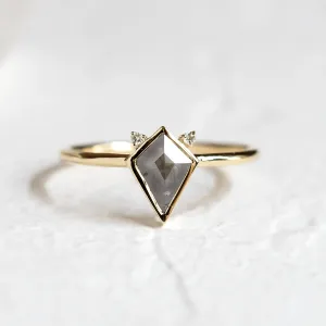 CATKIN ring with kite salt and pepper diamond and side diamonds