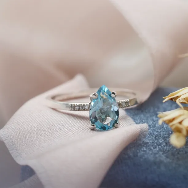 Engagement ring with blue topaz and diamonds SOFIA Image
