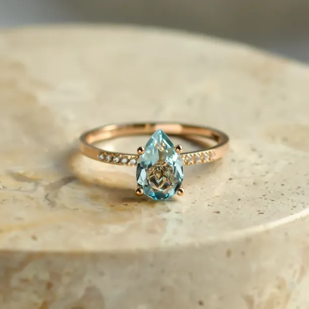 Engagement ring with blue topaz and diamonds SOFIA Image