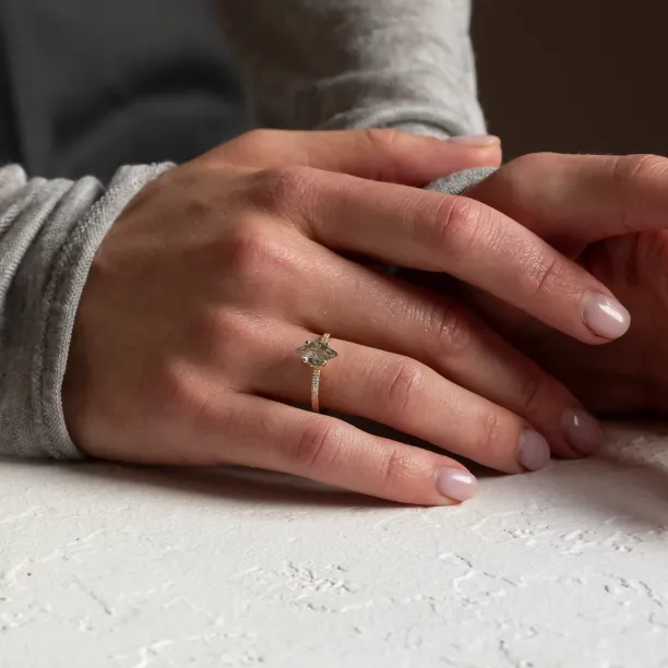 ESTER gold ring with kite rutilated quartz and diamonds worn on the hand