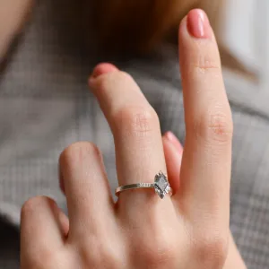 ESTER gold ring with kite rutilated quartz and diamonds worn on a finger