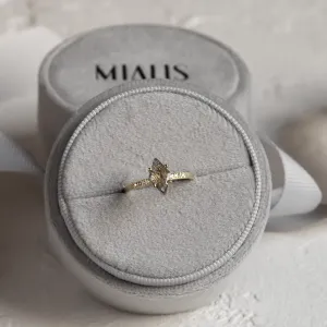 Full view of the ESTER gold ring with kite rutilated quartz and diamonds