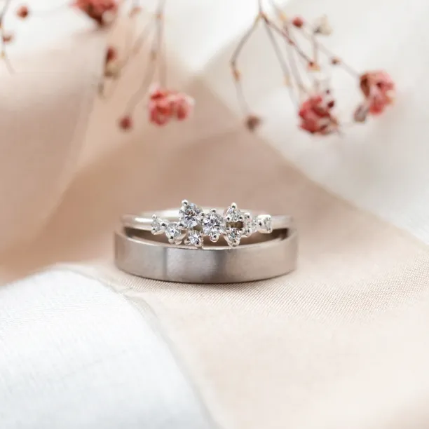 Gold cluster ring and matt ring for men ROMANZA Image
