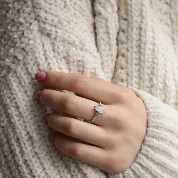 Diamond ring with moonstone and moss agate MAEBH Image