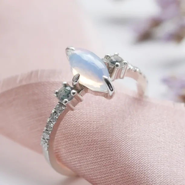 Diamond ring with moonstone and moss agate MAEBH Image