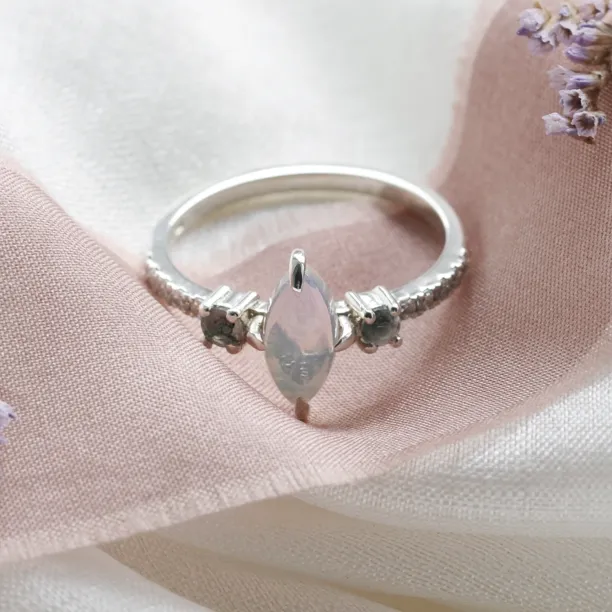Diamond ring with moonstone and moss agate MAEBH Image