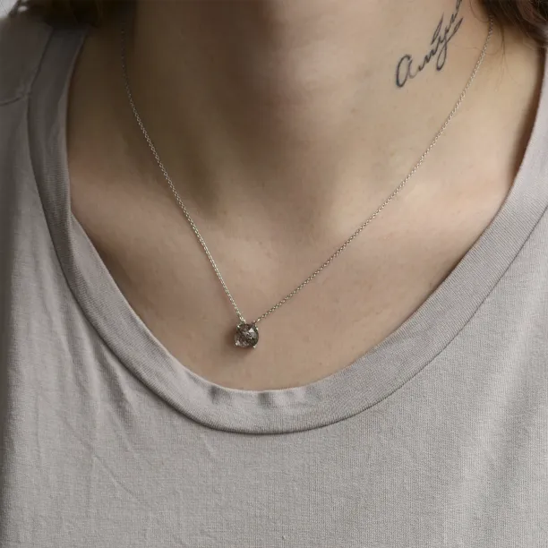 Gold MACHA necklace with rose cut rutile quartz worn on the neck